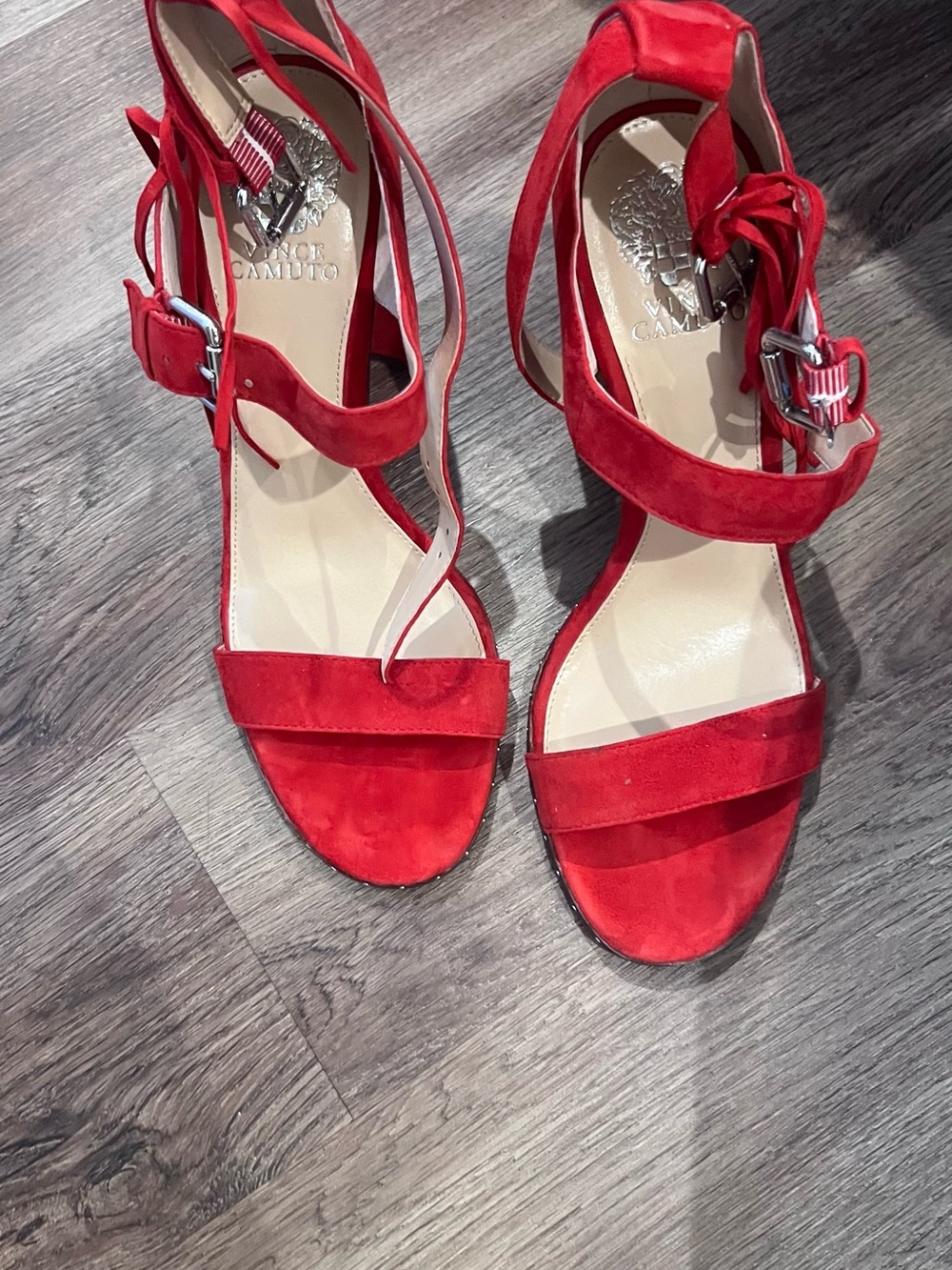 Vince Camuto Red Suede Strappy Ankle Tie Block Heels